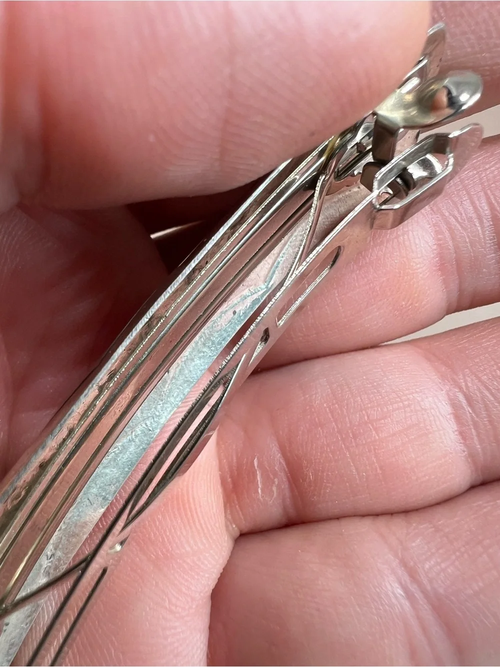 Sterling Silver Tone Etched Hair Clip